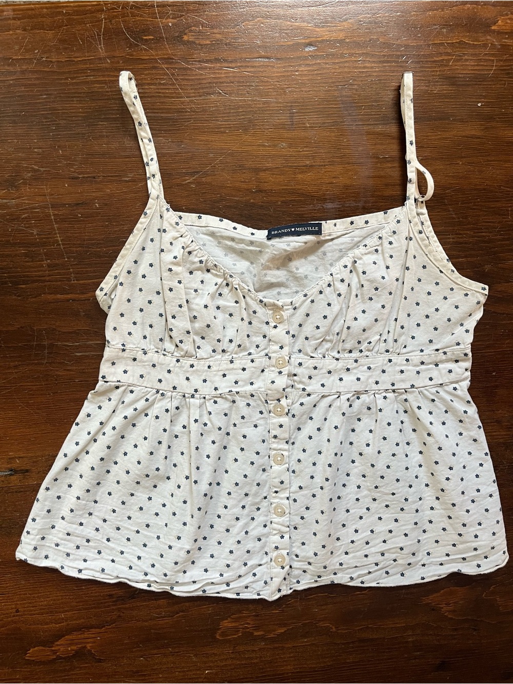 Brandy Melville Cream Cami with Navy Floral Print
